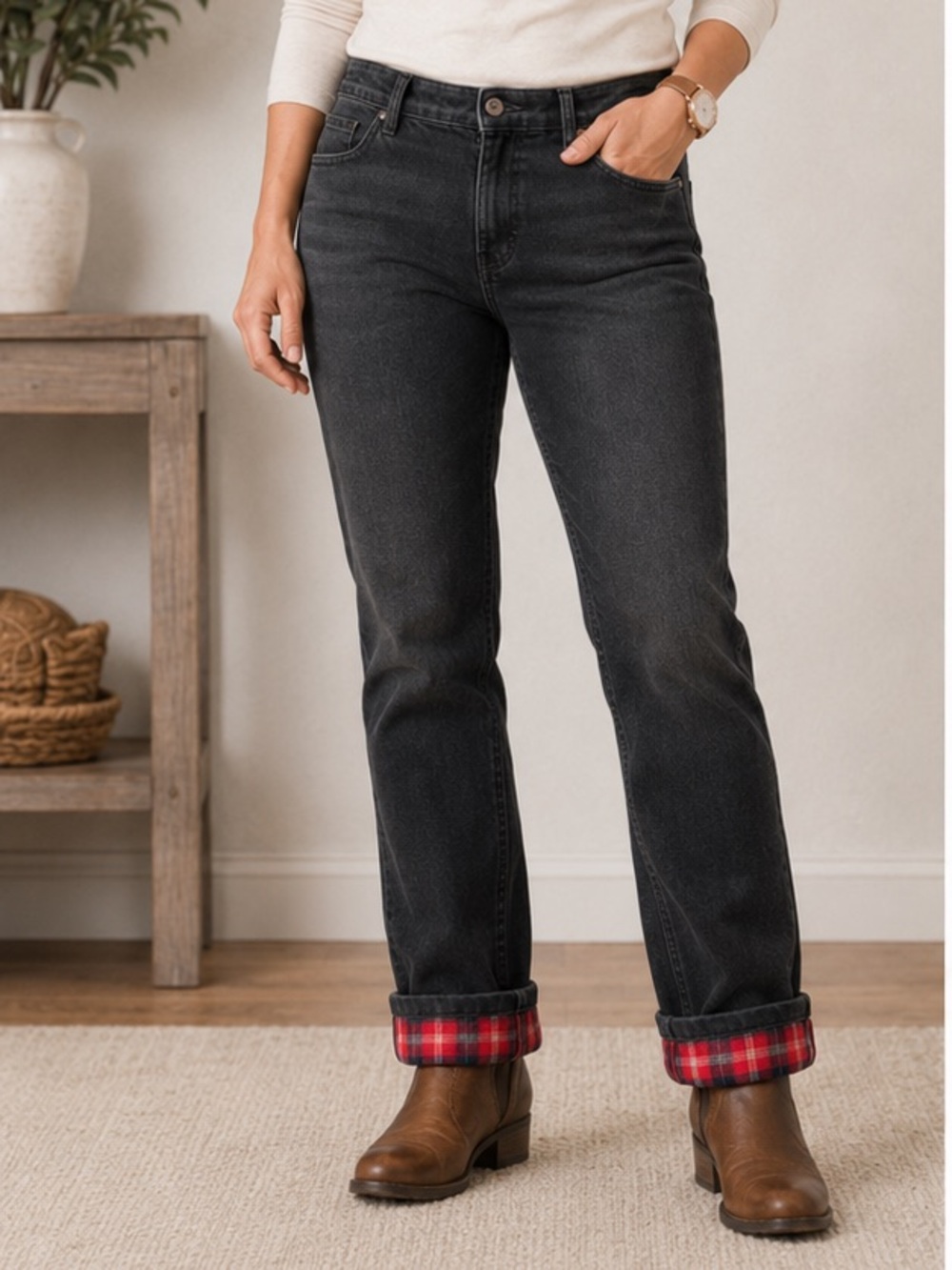 Eddie Bauer Flannel Lined Boyfriend Relaxed Womens Size 6